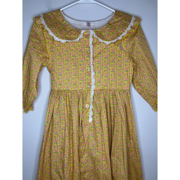 RELIBEAUTY NEW Yellow Floral Long Slv Dress Prairie Girls 150 (12) Lace Bonnet - Picture 9 of 11